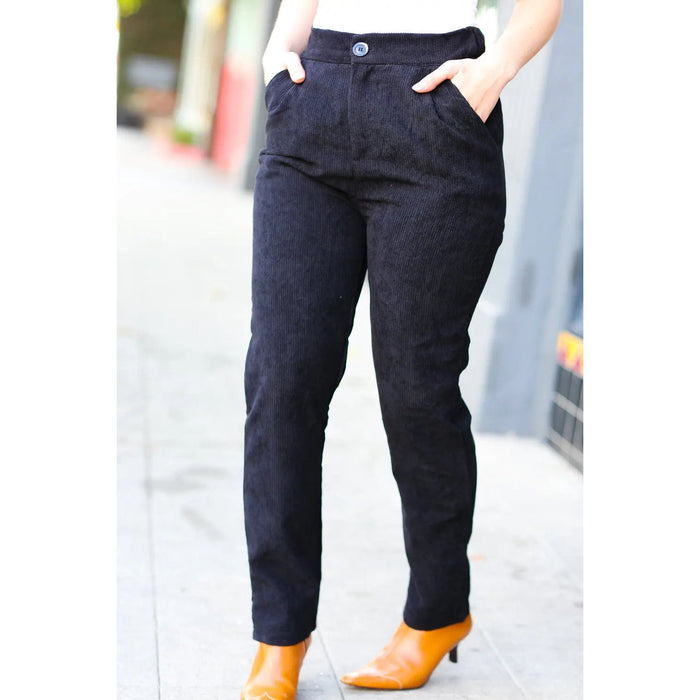 Zenana Going Your Way Black Corduroy High Rise Tapered Leg Pants