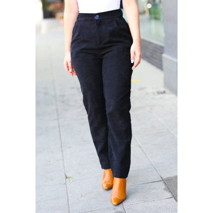 Zenana Going Your Way Black Corduroy High Rise Tapered Leg Pants