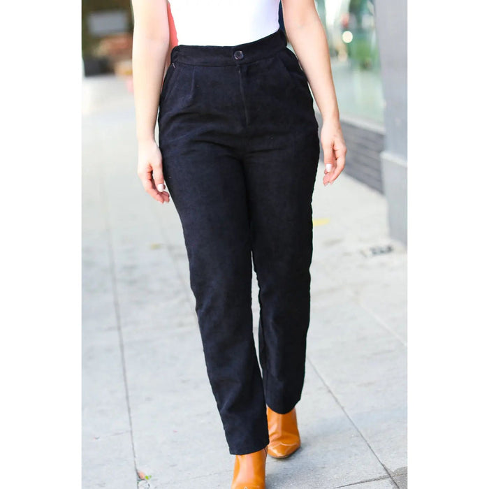 Zenana Going Your Way Black Corduroy High Rise Tapered Leg Pants