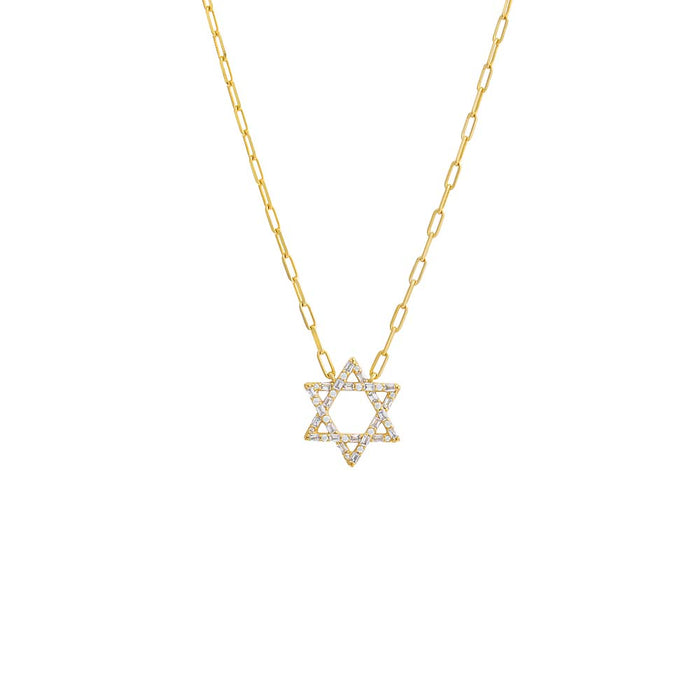 CZ Solitaire X Baguette Star of David Necklace by By Adina Eden