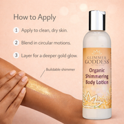 Glimmer Goddess® Organic Skin Care Organic Gold Shimmer Body Lotion – Buildable Luminous Glow Shimmer