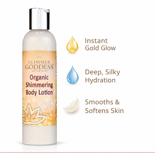 Glimmer Goddess® Organic Skin Care Organic Gold Shimmer Body Lotion – Buildable Luminous Glow Shimmer