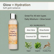 Glimmer Goddess® Organic Skin Care Organic Gold Shimmer Body Lotion – Buildable Luminous Glow Shimmer