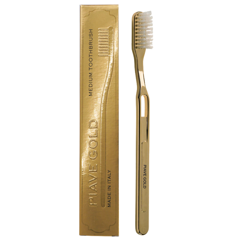 Gold & Chrome Medium Nylon Bristles Toothbrush by Lavorati a Mano