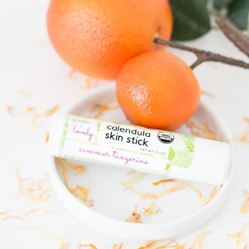 Green + Lovely Summer Tangerine Calendula Skin Stick - Organic Lotion Moisture Stick - Travel Size