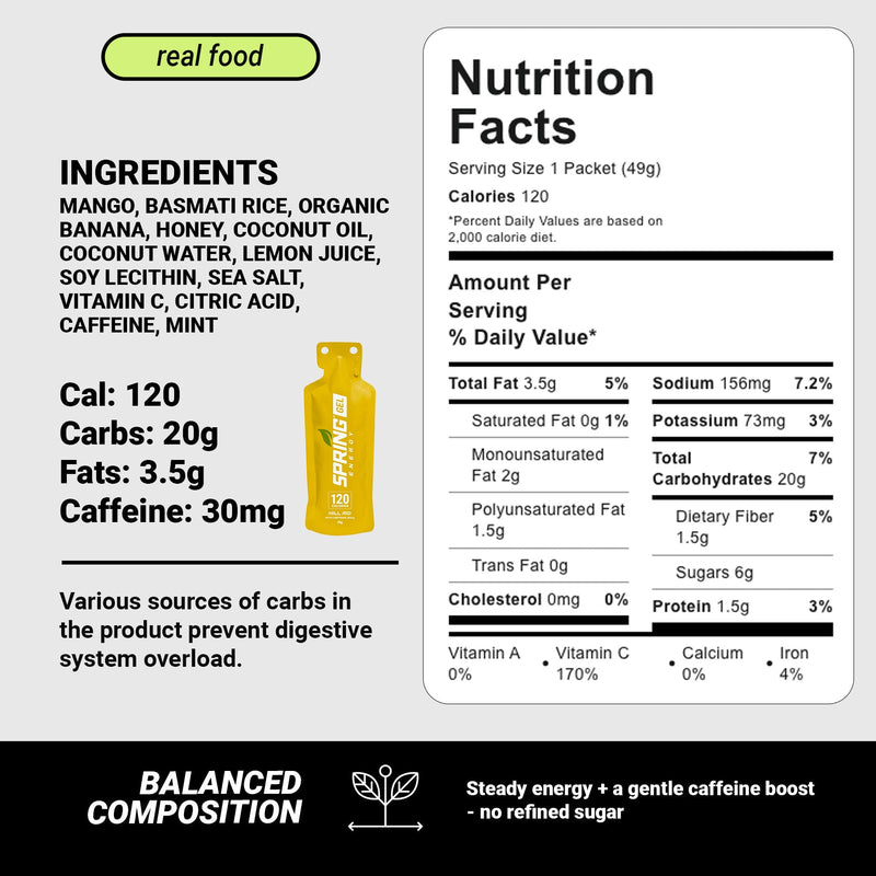 myspringenergy Mango Mint Energy Gel with 30 mg of Caffeine 120 Kcal Gel Lavender 1 qty,10 pack,20 pack