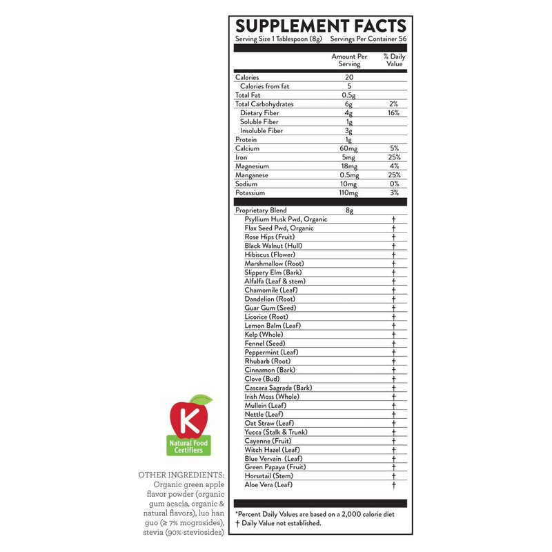 Hallelujah Diet Fiber Cleanse Powder - Natural Colon Cleanse - (Green Apple, 16 oz) Fiber and Detox