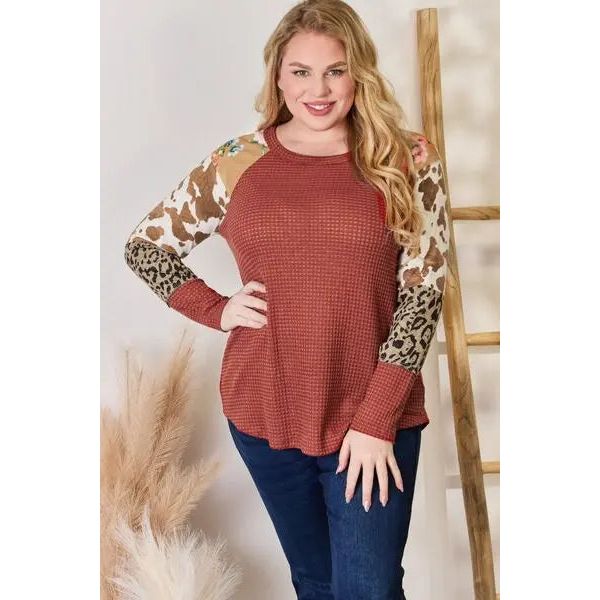 Hailey & Co Leopard Waffle-Knit Blouse