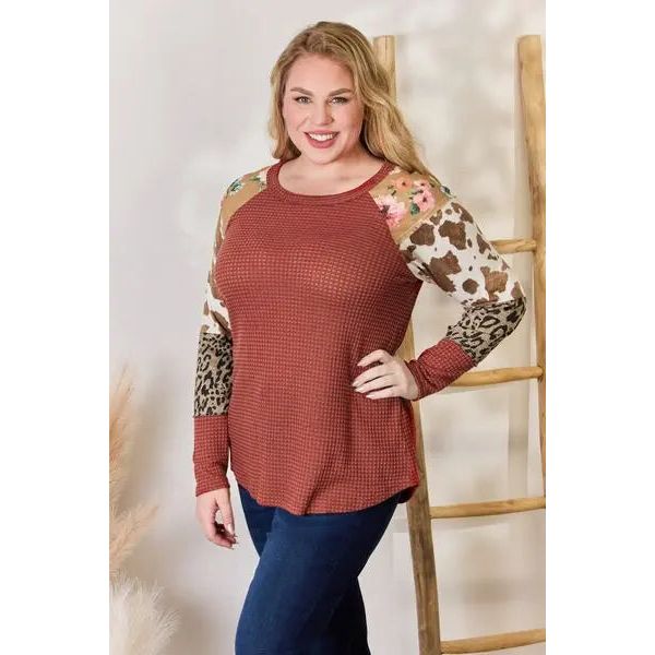 Hailey & Co Leopard Waffle-Knit Blouse