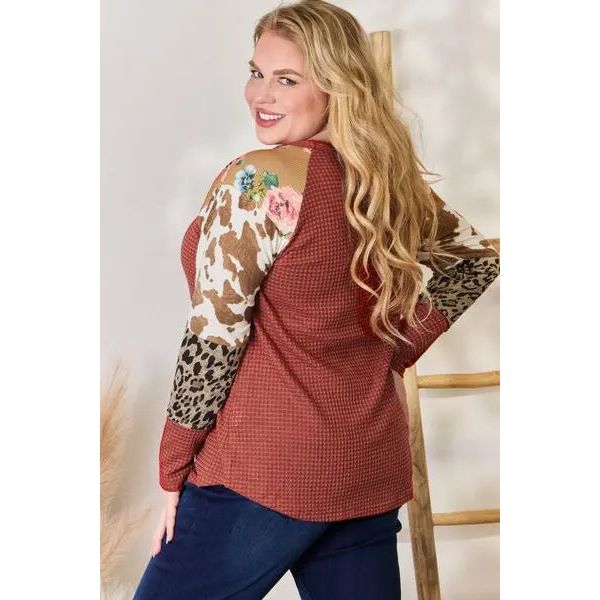 Hailey & Co Leopard Waffle-Knit Blouse