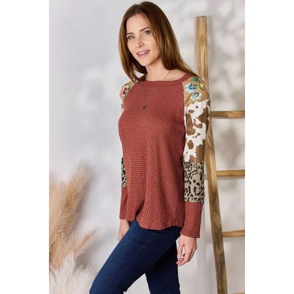 Hailey & Co Leopard Waffle-Knit Blouse