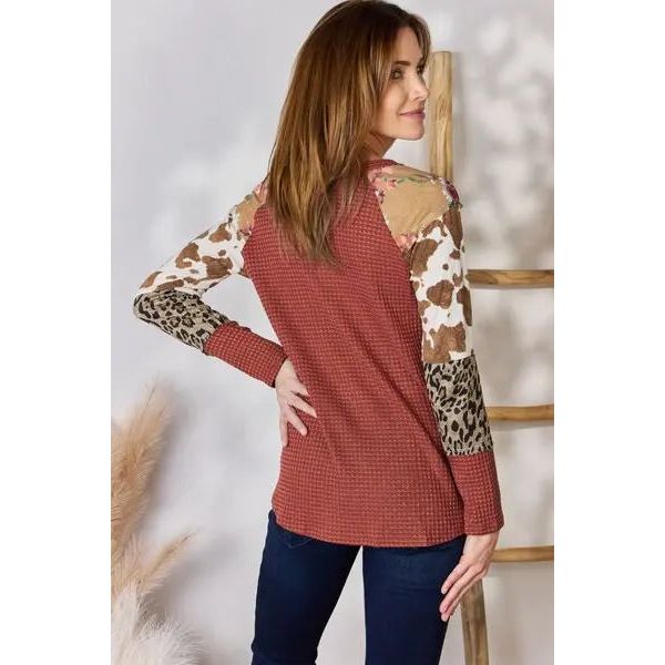 Hailey & Co Leopard Waffle-Knit Blouse