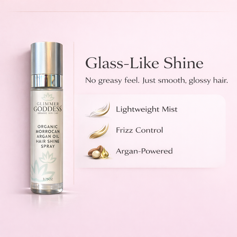 Glimmer Goddess® Organic Skin Care Organic Hair Shine Spray – Frizz Control & Hydrating Hair Growth