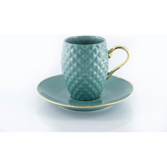 The Bullish Store - Handmade Pineapple Ceramic Espresso Cup In Blue | Real Gold Accented Handle