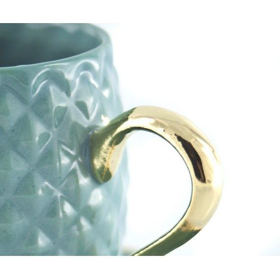 The Bullish Store - Handmade Pineapple Ceramic Espresso Cup In Blue | Real Gold Accented Handle