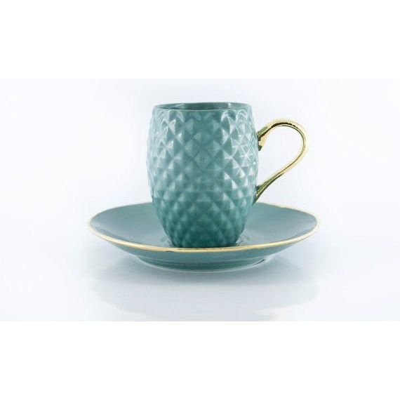 The Bullish Store - Handmade Pineapple Ceramic Espresso Cup In Blue | Real Gold Accented Handle