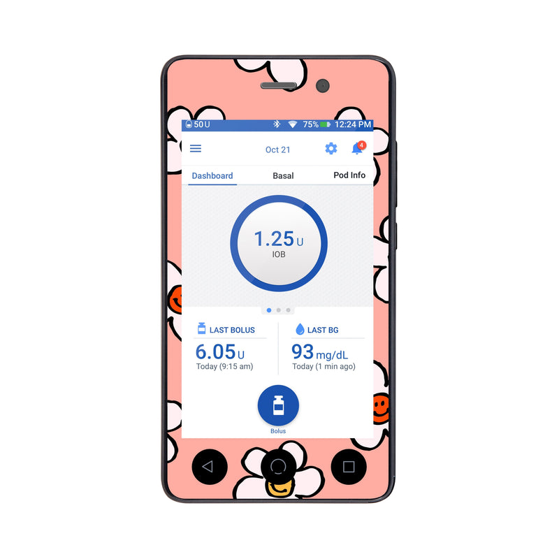 Peelz Happy FlowersSticker for Omnipod DASH® PDM – Pump Peelz Peelz/Stickers