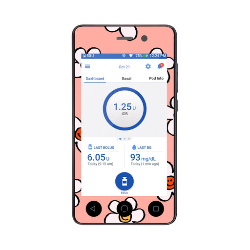 Peelz Happy FlowersSticker for Omnipod DASH® PDM – Pump Peelz Peelz/Stickers