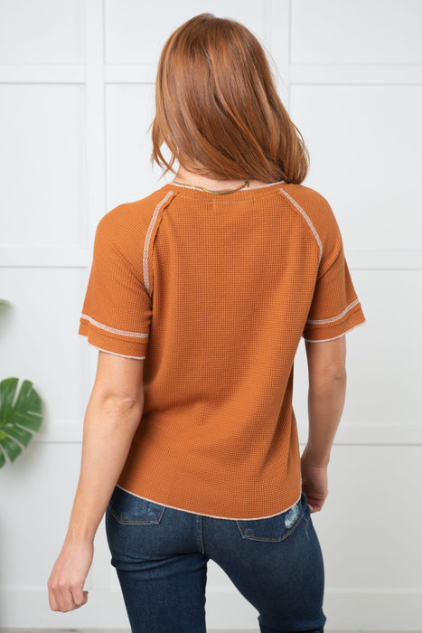 Waffle Knit Tee in Chestnut