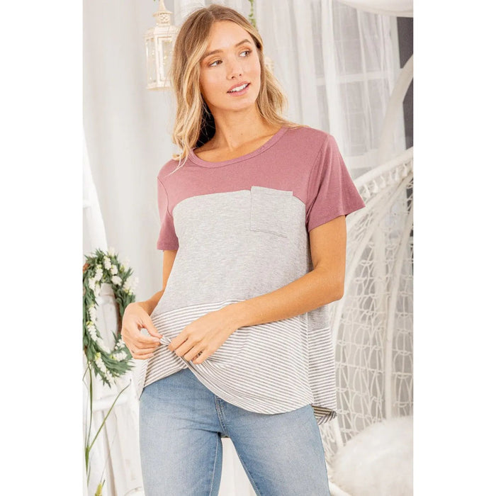 Heimish Color Block Striped Round Neck Short Sleeve T-Shirt