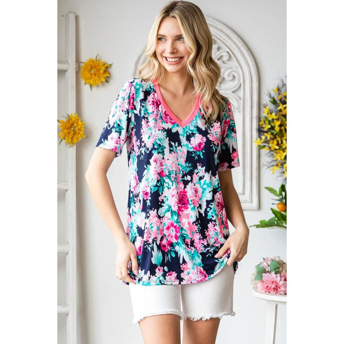 Heimish Floral V-Neck Short Sleeve T-Shirt