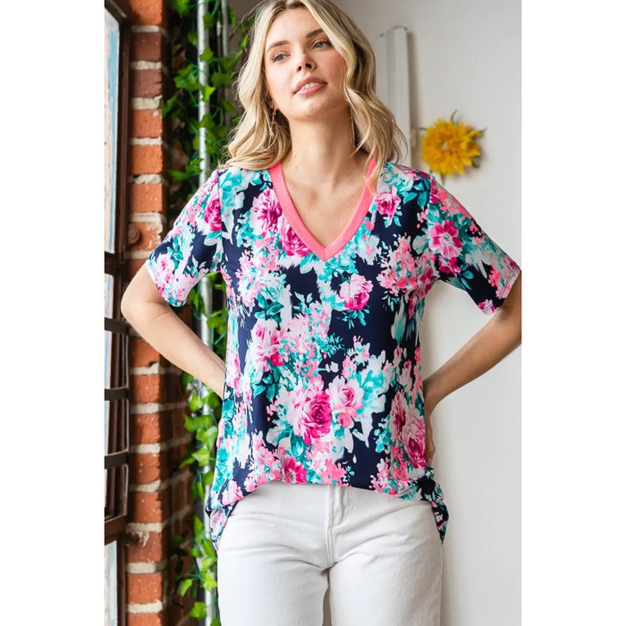 Heimish Floral V-Neck Short Sleeve T-Shirt