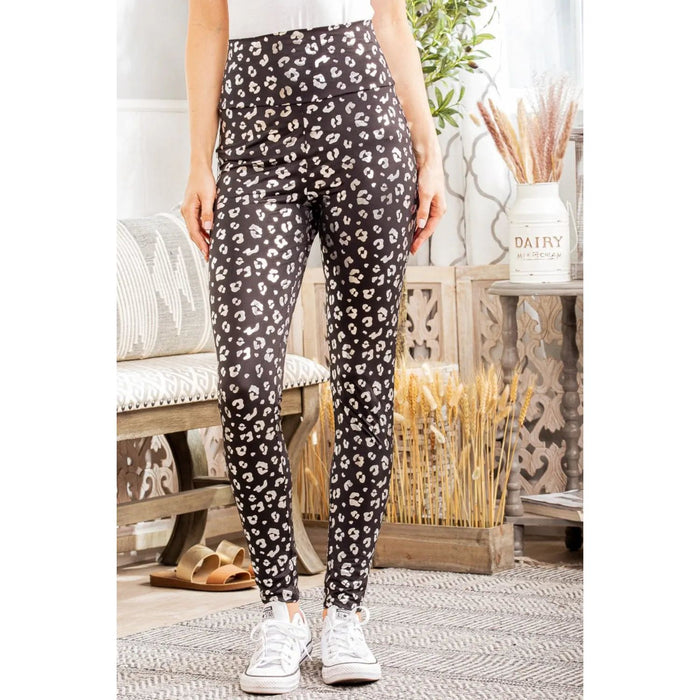 Leopard High Waist Leggings in Black