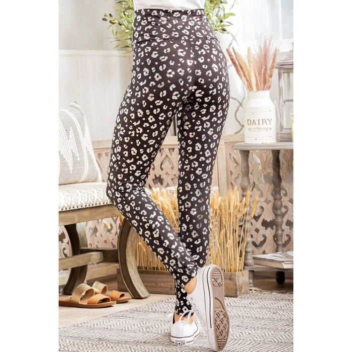 Leopard High Waist Leggings in Black