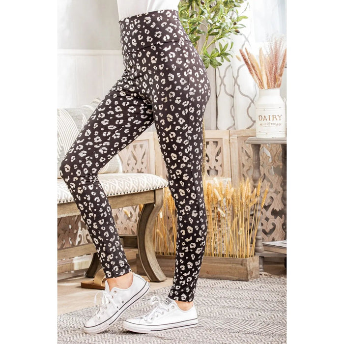 Leopard High Waist Leggings in Black