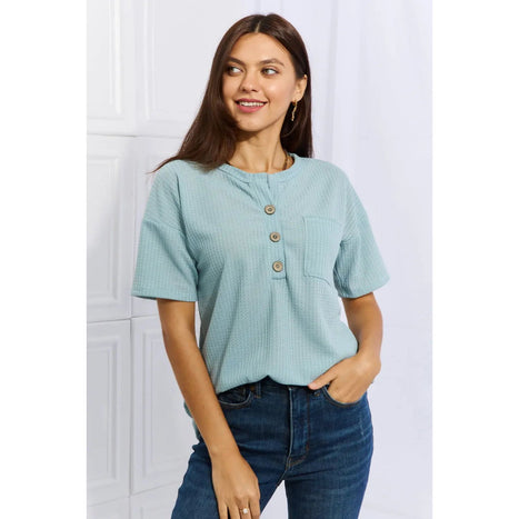 Heimish Made For You 1/4 Button Down Waffle Top in Blue