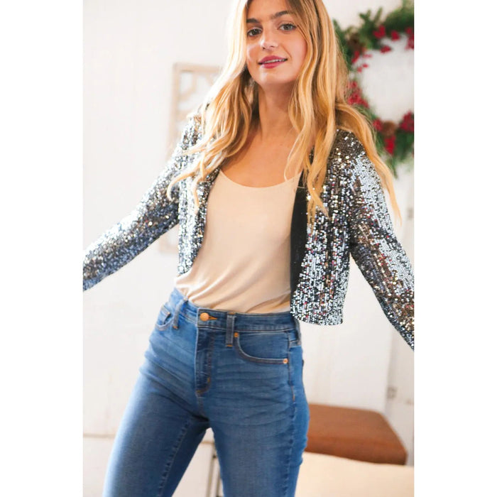 Holiday Sparkle Sequin Cropped Bolero Cardigan