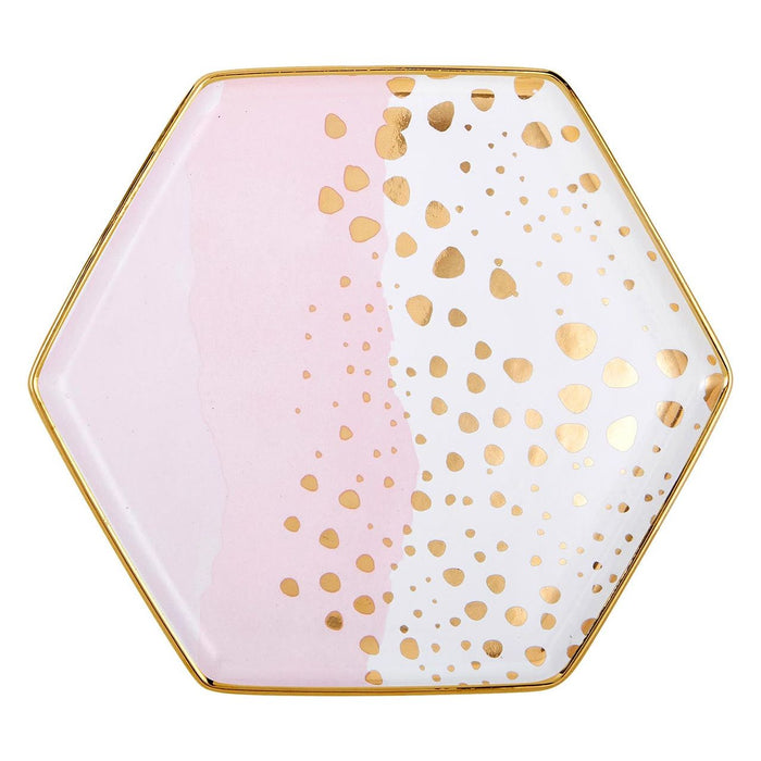 The Bullish Store - Homebody Hexagon Mug And Saucer Set In Pink With Gold Dot Pattern