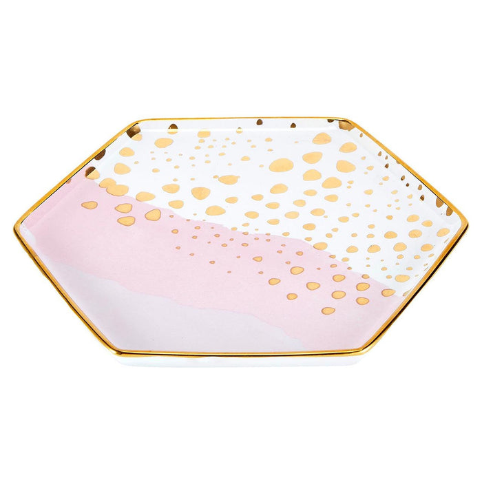 The Bullish Store - Homebody Hexagon Mug And Saucer Set In Pink With Gold Dot Pattern