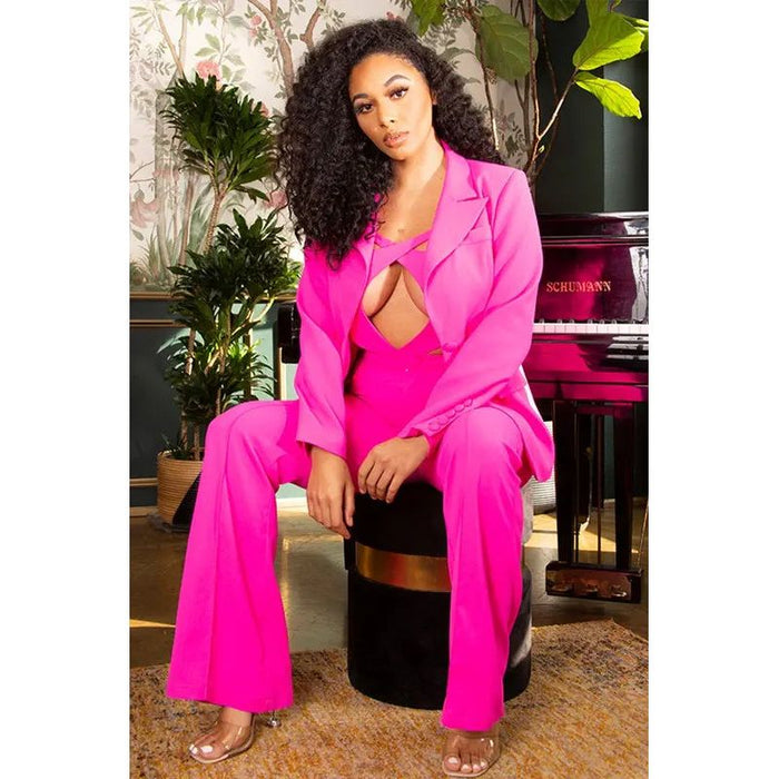 Hot Pink Sexy Cutout Two Pcs Suit