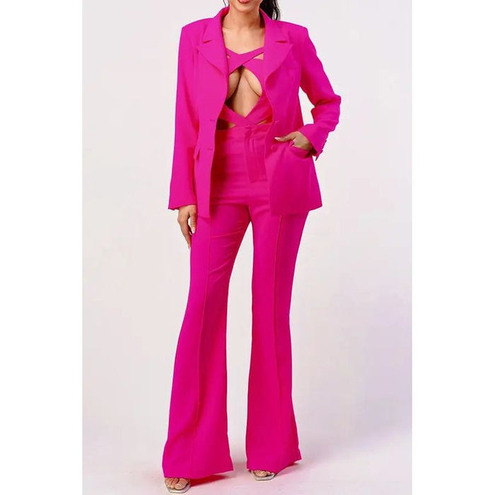 Hot Pink Sexy Cutout Two Pcs Suit