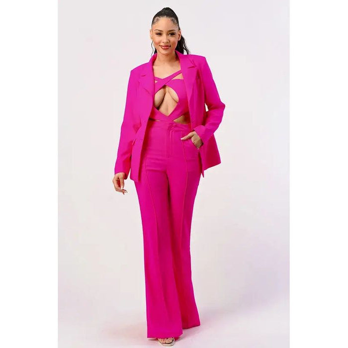 Hot Pink Sexy Cutout Two Pcs Suit