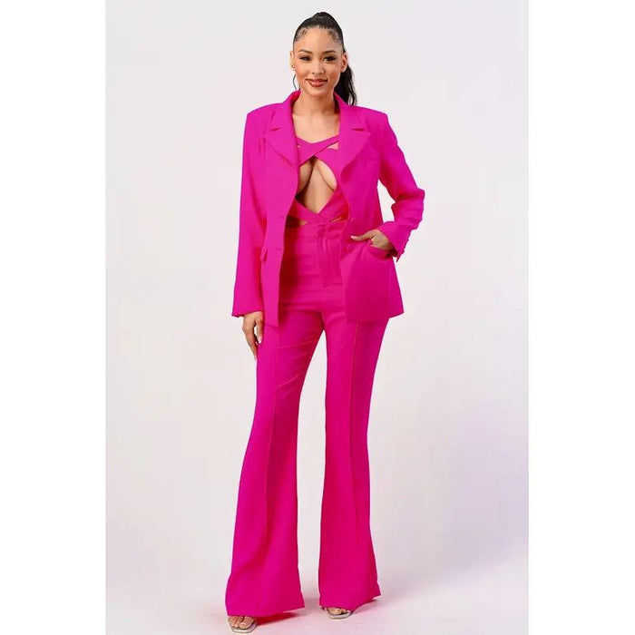 Hot Pink Sexy Cutout Two Pcs Suit