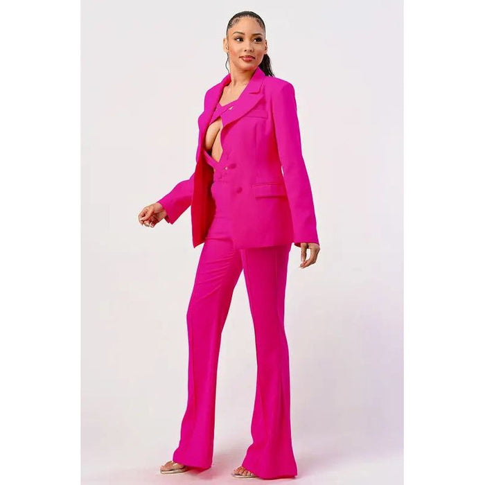 Hot Pink Sexy Cutout Two Pcs Suit