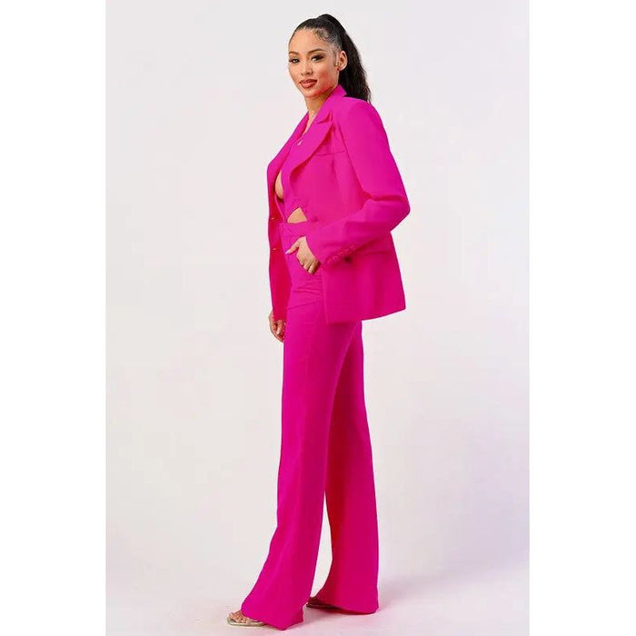 Hot Pink Sexy Cutout Two Pcs Suit