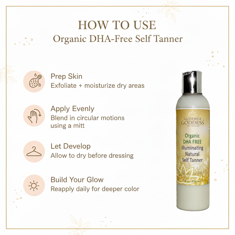 Glimmer Goddess® Organic Skin Care DHA‑Free Self Tanner for Sensitive Skin – Glow Self Tanner
