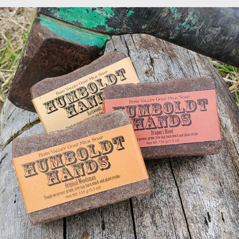 Fern Valley Soap Natural Goat Milk Soap | Humboldt Hands Heavy-Duty Hand Cleaner | Dragon's Blood Goat Milk Soap