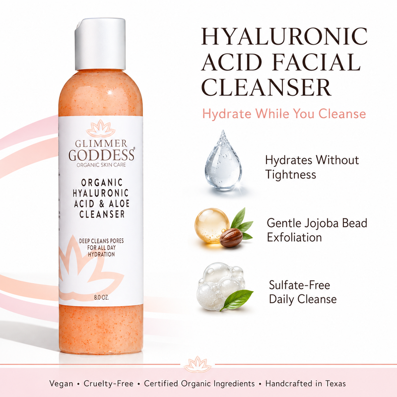 Glimmer Goddess® Organic Skin Care Organic Hydrating Facial Cleanser with Exfoliating Jojoba Beads – 8 oz Cleansers & Scrubs