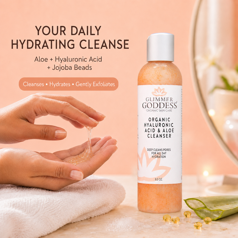 Glimmer Goddess® Organic Skin Care Organic Hydrating Facial Cleanser with Exfoliating Jojoba Beads – 8 oz Cleansers & Scrubs