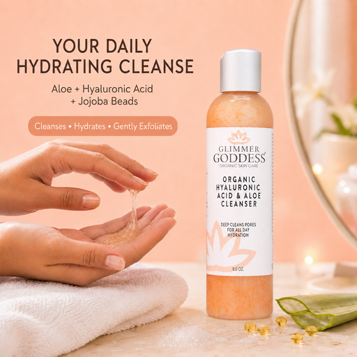 Glimmer Goddess® Organic Skin Care Organic Hydrating Facial Cleanser with Exfoliating Jojoba Beads – 8 oz Cleansers & Scrubs