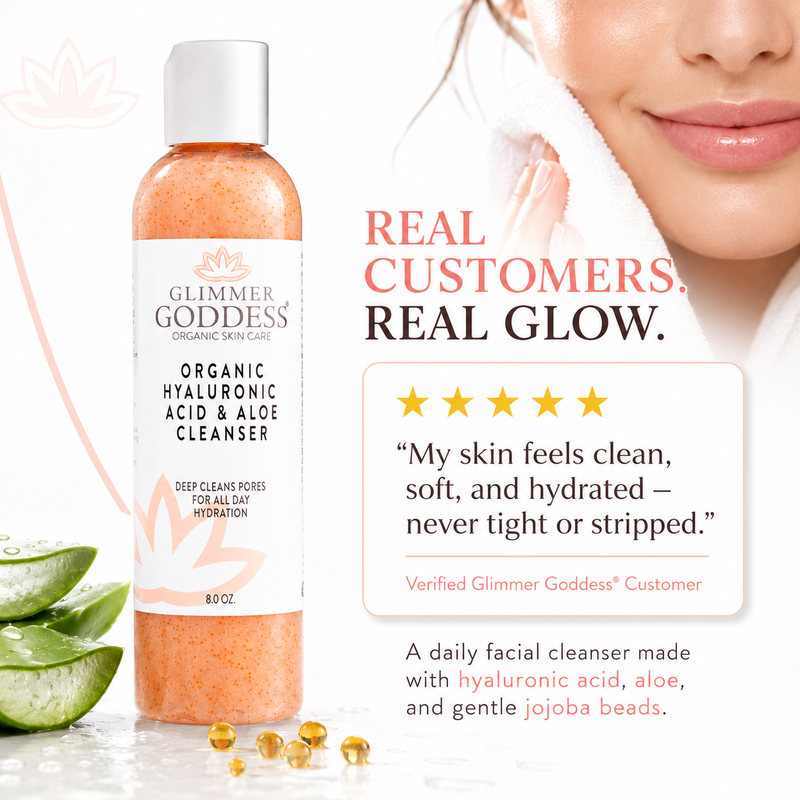 Glimmer Goddess® Organic Skin Care Organic Hydrating Facial Cleanser with Exfoliating Jojoba Beads – 8 oz Cleansers & Scrubs