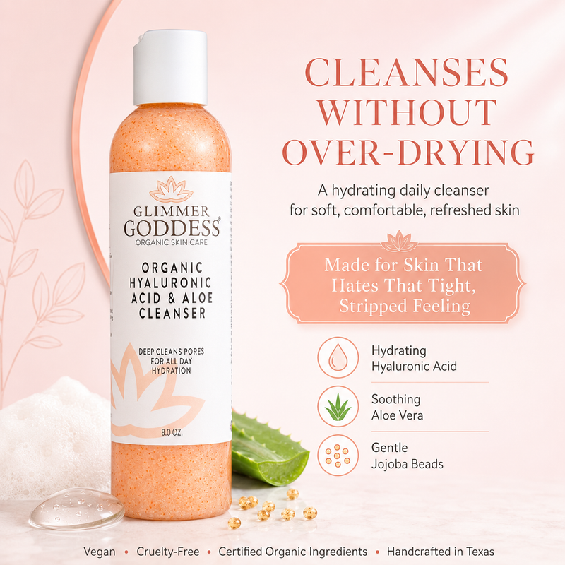 Glimmer Goddess® Organic Skin Care Organic Hydrating Facial Cleanser with Exfoliating Jojoba Beads – 8 oz Cleansers & Scrubs