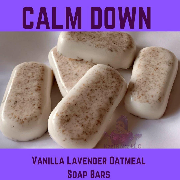 Kazirokz - Calm Down! Vanilla Lavender Oatmeal! Soothing Detoxifying Antibacterial Anti-Aging Anti-Itch Soap. 100% Vegan/Cruelty Free. Eczema Treatment, Psoriasis Treatment, Itchy Skin/ Scalp Treatment.