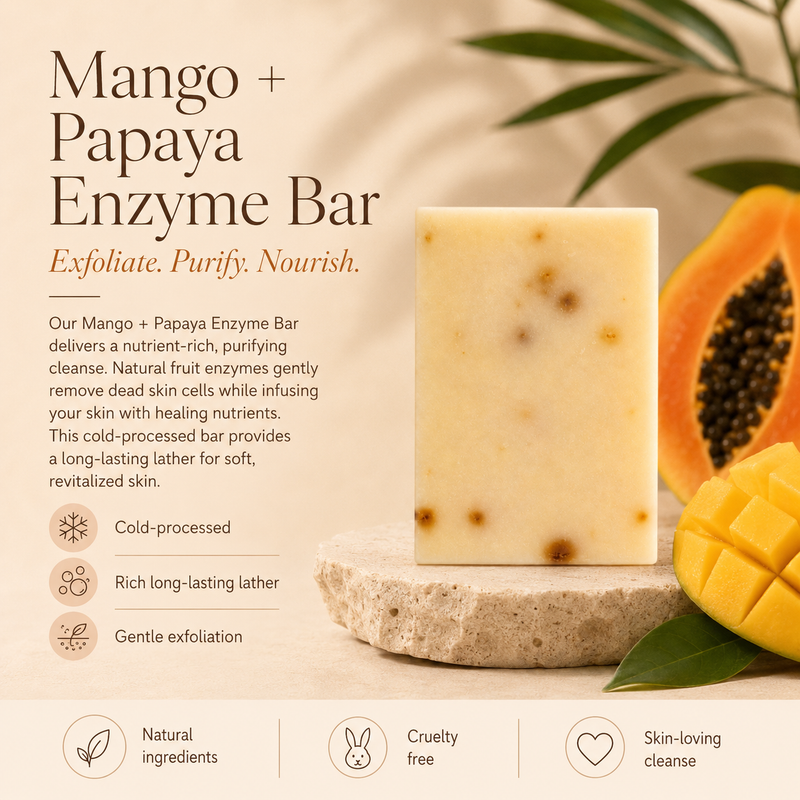 Timeless Organics Skin Care Mango + Papaya Enzyme Bar Bar Soap Antique White