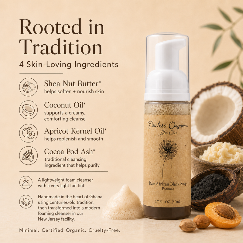 Timeless Organics Skin Care Liquid RAW African Black Soap - Foaming Peach Puff