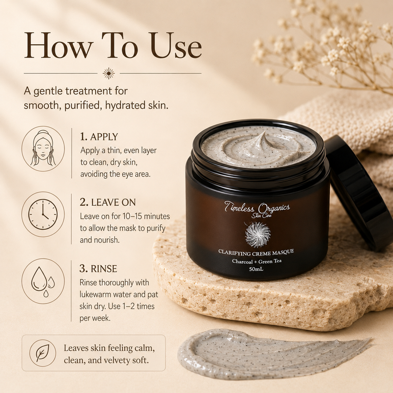 Timeless Organics Skin Care Clarifying Charcoal Creme Masque Antique White